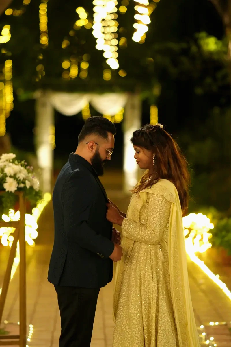 Mamtha and Prem dressed for an evening celebration